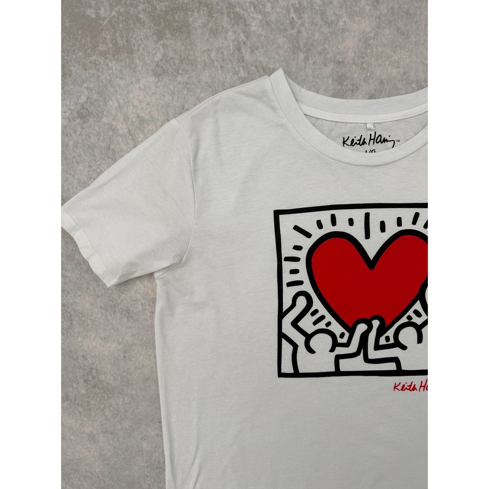 Keith Haring Heart Graphic T-Shirt White Pop Art Mens Large Short Sleeve